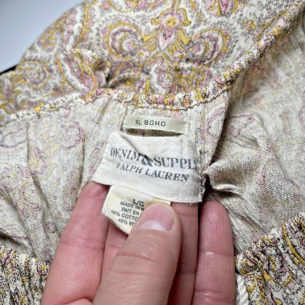 Denim & Supply Ralph Lauren Boho Top Womens Sz L Floral Tassel Tie Peasant Flowy - Picture 6 of 7